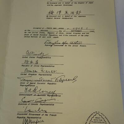 1995 Copy Titled "INSTRUMENT OF SURRENDER" Signed in Tokyo Bay Japan 2 SEPT 1945