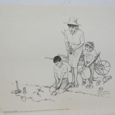 2 Prints Pencil Drawings By Norman Rockwell from Massachusetts Life Ins Co.