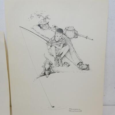 2 Prints Pencil Drawings By Norman Rockwell from Massachusetts Life Ins Co.