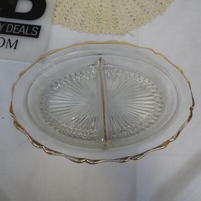 7 Pc Home Decor: Basket, Picture Holder, Napkin Holder, Serving Dishes, Doily