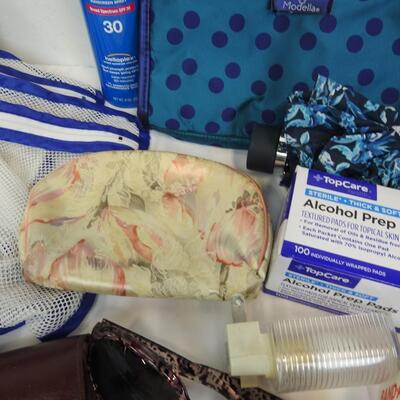 28 Pc Personal Care Items: Bandages, Eyeglass Cords Pill Box for 4X a Day, etc