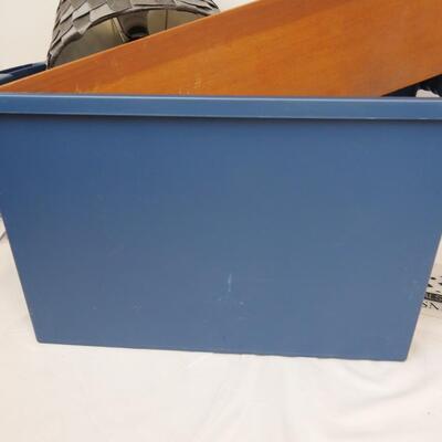 4 Pc Home Decor: Wooden Shelf, 2 Lamps, 1 Basket, Blue Bin Included