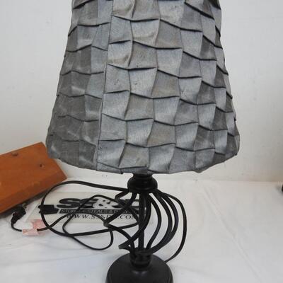 4 Pc Home Decor: Wooden Shelf, 2 Lamps, 1 Basket, Blue Bin Included