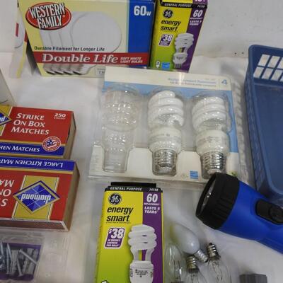 25+ Home Improvement Lot; Light Bulbs, Tools, Screws, 3-in-One Oil.