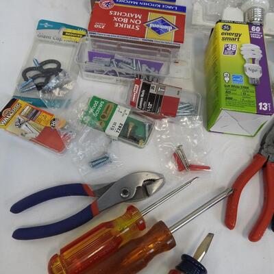 25+ Home Improvement Lot; Light Bulbs, Tools, Screws, 3-in-One Oil.