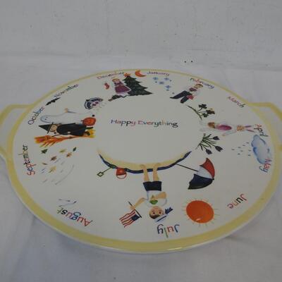 Happy Everything Platter, 15in, Months W/Seasonal/Holiday Designs, Small Chip