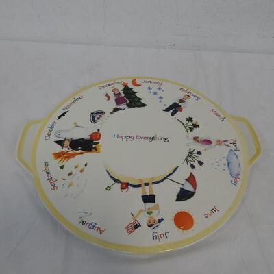 Happy Everything Platter, 15in, Months W/Seasonal/Holiday Designs, Small Chip