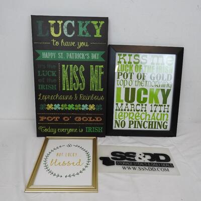 3 Pc St Patrick's Decor: 12x20 Canvas, 16x13 Wood w/ Glass, 9x11 W/Metal Frame