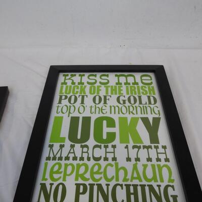 3 Pc St Patrick's Decor: 12x20 Canvas, 16x13 Wood w/ Glass, 9x11 W/Metal Frame