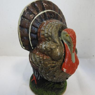 5 Pc Thanksgiving Decor Lot: Pilgrim Boy/Girl, 2 Turkeys, Removable Pilgrim Hat