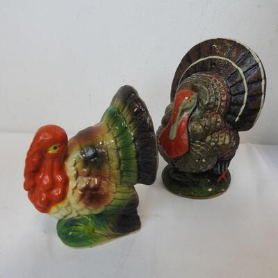 5 Pc Thanksgiving Decor Lot: Pilgrim Boy/Girl, 2 Turkeys, Removable Pilgrim Hat
