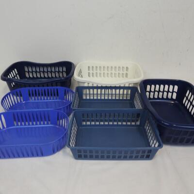 11pc Plastic Organization Lot:Various Sizes/Shades of Blue/White, 1 w/Snap Lid