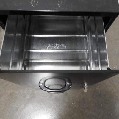 2 Drawer File Cabinet w/Keys: 24 1/2in, Black, Good Condition, Top Has Scratches
