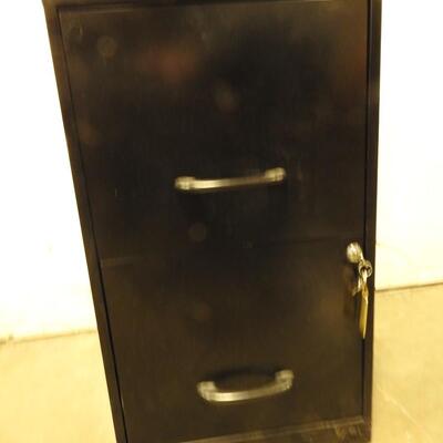 2 Drawer File Cabinet w/Keys: 24 1/2in, Black, Good Condition, Top Has Scratches