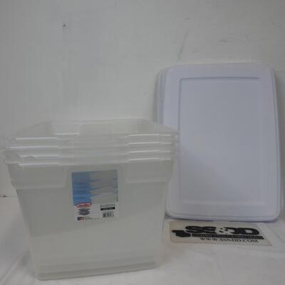 Sterilight 58Qt Clear Bins With Lids, Bins Have Breakage On Top, 1 Lid Cracked
