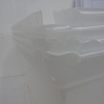Sterilight 58Qt Clear Bins With Lids, Bins Have Breakage On Top, 1 Lid Cracked