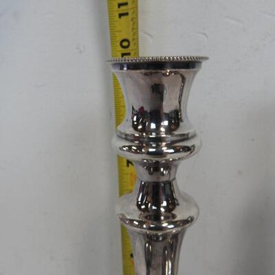 Set Of 2 Silver Plated 10in Candlesticks, Both Have Removable Decorative Insert