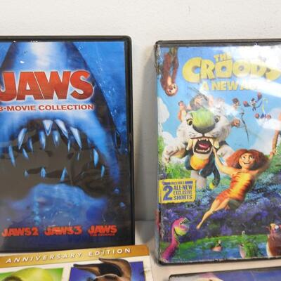DVDs: The Croods, DragonHeart, Jaws 2,3,The Revenge, Pitch Perfect, Shrek, Sing