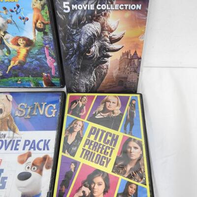 DVDs: The Croods, DragonHeart, Jaws 2,3,The Revenge, Pitch Perfect, Shrek, Sing