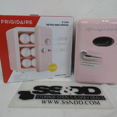 Pink Frigidare Retro 6-can MIni Fridge, Has Broken Feet/Damage on Bottom