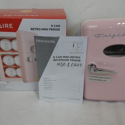 Pink Frigidare Retro 6-can MIni Fridge, Has Broken Feet/Damage on Bottom
