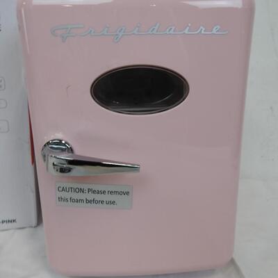 Pink Frigidare Retro 6-can MIni Fridge, Has Broken Feet/Damage on Bottom
