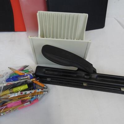 Office Lot: Notepads, Binders, CD Rack, CDs, Hole Punch, Tape, Paper Clips