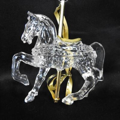 Carousel Horse Ornament Lot: 7pcs, Clear Plastic, Thin Metal Mobile-Style