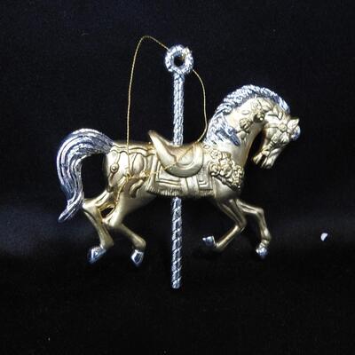 Carousel Horse Ornament Lot: 7pcs, Clear Plastic, Thin Metal Mobile-Style