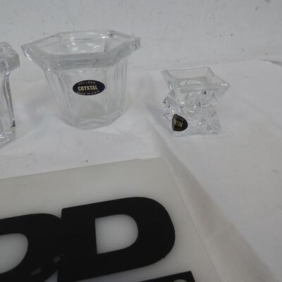 4 Lead Crystal Candle Holders (24%Lead) with wicker Basket