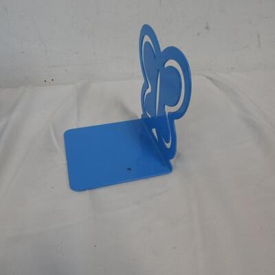 4 Baby Blue Butterfly Bookends. Solid Metal, Painted