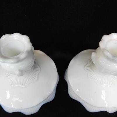 Milk Glass 3pc Set: 11 1/2 x 5 1/2 tall Cake Stand, (2) 3 1/2in Candlesticks