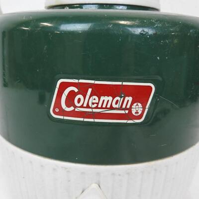 Vintage Coleman Jug w/Cup, White/Green, Spout Works