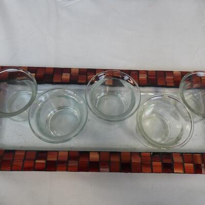 Home Decor: Wicker Basket, Mikasa Dish,Photo Album, Tray w/Votive Candle Holders