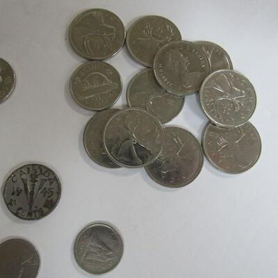 Mixed Lot Canadian Coins, Including 1945 Nickel