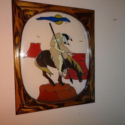 LOT 199.   NATIVE AMERICAN INSPIRED WALL DECOR STAINED GLASS