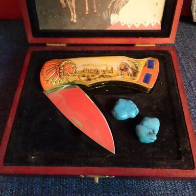 LOT 202. NATIVE AMERICAN INSPIRED DECOR KNIFE AND BELT BUCKLE