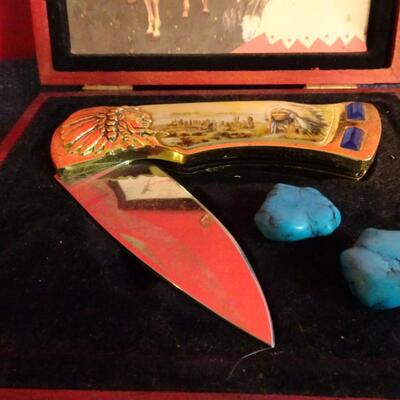 LOT 202. NATIVE AMERICAN INSPIRED DECOR KNIFE AND BELT BUCKLE