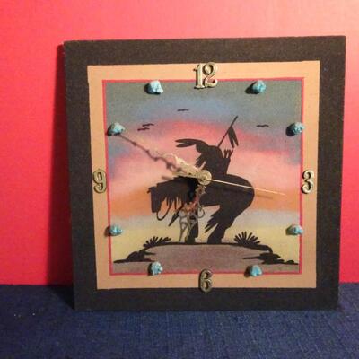 LOT 215. NATIVE AMERICAN INSPIRED DECOR  SAND ART CLOCK