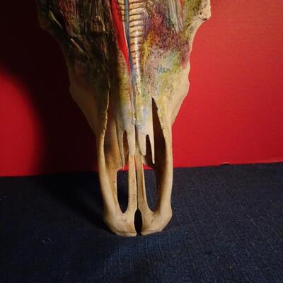 LOT 220. NATIVE AMERICAN INSPIRED HAND PAINTED SKULL