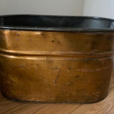 Massive antique copper washtub boiler