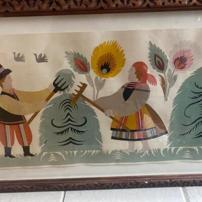 Trio of Scherenschnitte framed folk art
