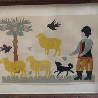 Trio of Scherenschnitte framed folk art
