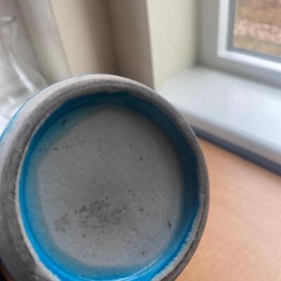 Tall glazed vase faience blue