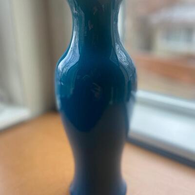 Tall glazed vase faience blue