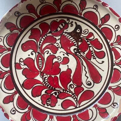 Large  painted clay plate chipped