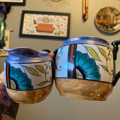 Vintage lusterware cream and sugar set