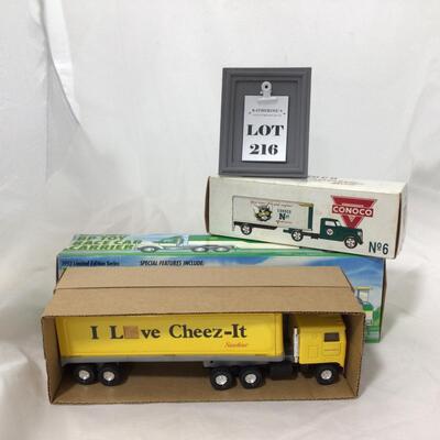 216) DIE CAST| Cheez It Semi, BP Race Car Carrier, and Conco Semi