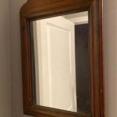 Vintage Antique Wood Pine Wall Mirror With Brass Eagle