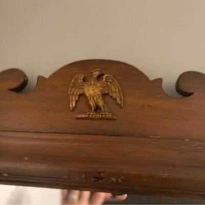 Vintage Antique Wood Pine Wall Mirror With Brass Eagle